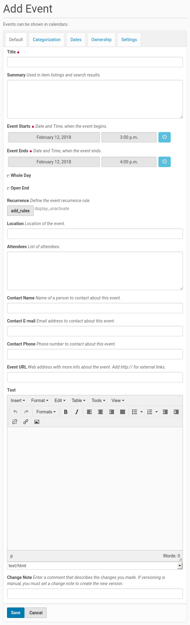 adding events add form