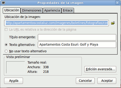 Ventana emergente Propiedades de la imagen Ventana emergente Propiedades de la imagen