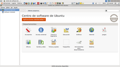 Pantalla principal del Centro de software de Ubuntu