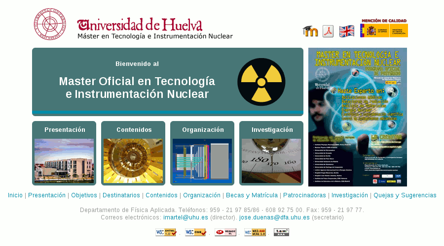 Diseño web Máster Nuclear Universidad de Huelva